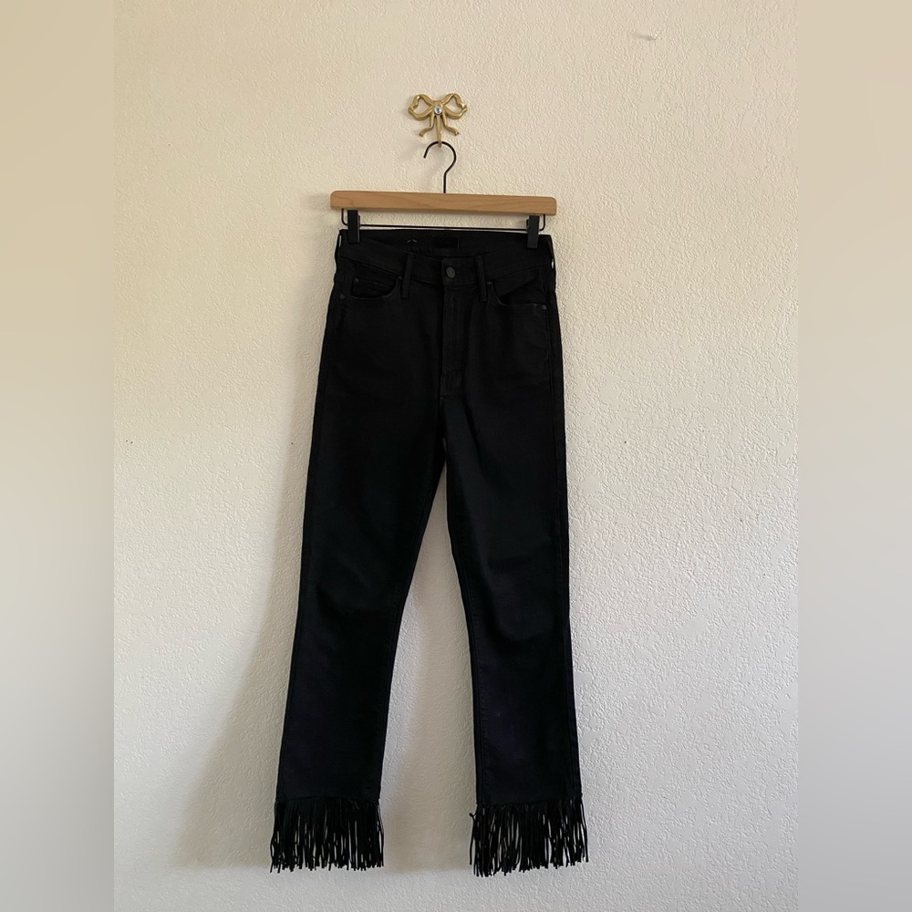 Mother High Waisted Rascal Crop The Whip Fringed Skinny Jeans in Size 27